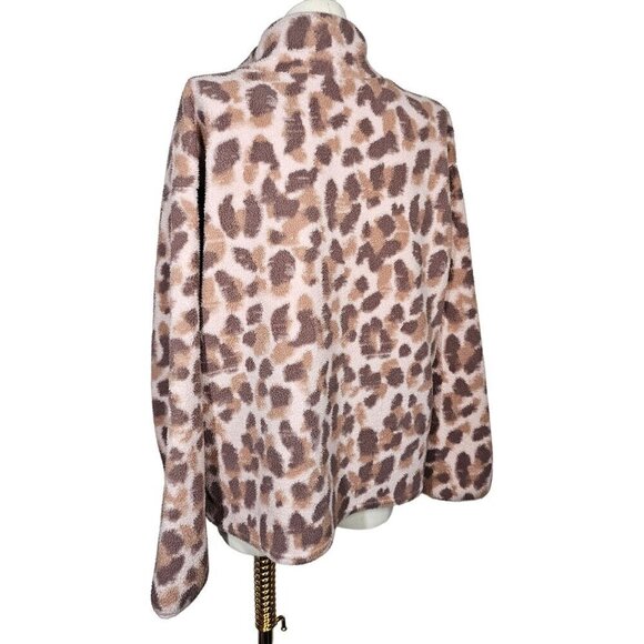 Como Vintage Half Zip Sherpa Athletic Sweater Leopard Print Brown Women's Large - Picture 3 of 10